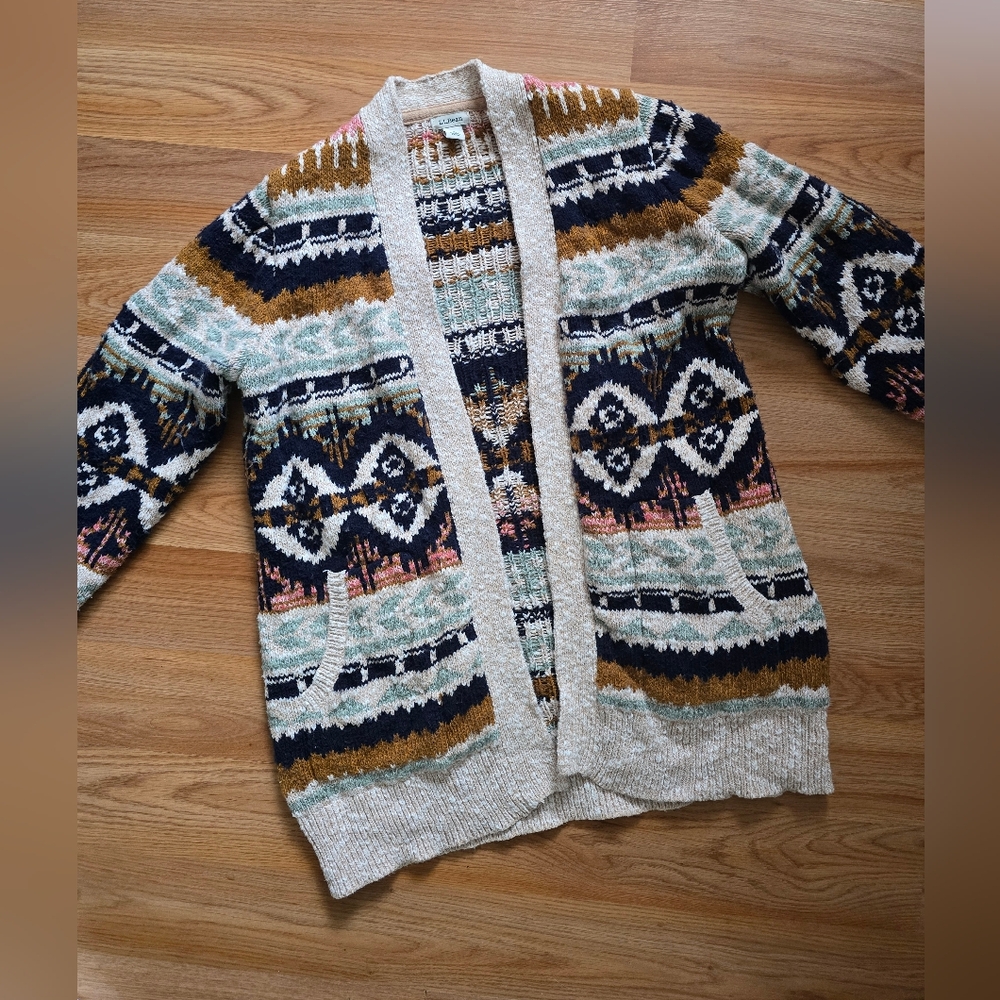 L.L. Bean Cotton Ragg Fair Isle Open Cardigan Women's Sweater Small Petite